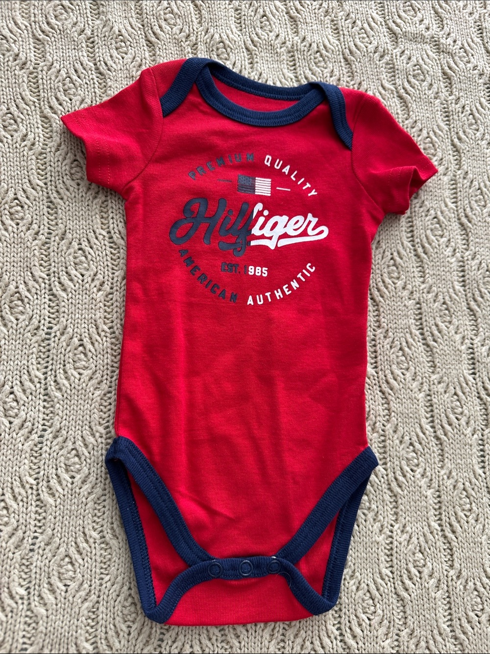 Tommy Hilfiger Red One-Piece Bodysuit with Navy Trim